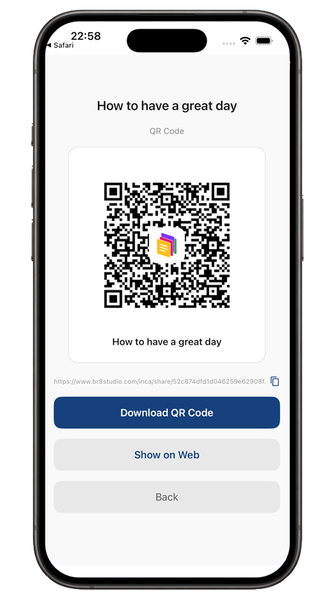 Sharing a card with a QR code and web link
